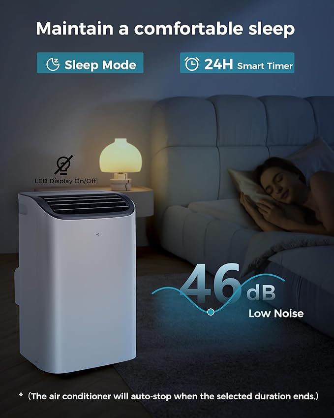 EUHOMY 12,000 BTU Portable Air Conditioners, 4-in-1 Portable Air Conditioner Up to 550 Sq.Ft, Portable AC Unit with Cool, Sleep, Dehumidifier, Fan Mode, Timer, Low Noise, Installation Kit, Apartment-DeskLoop Office