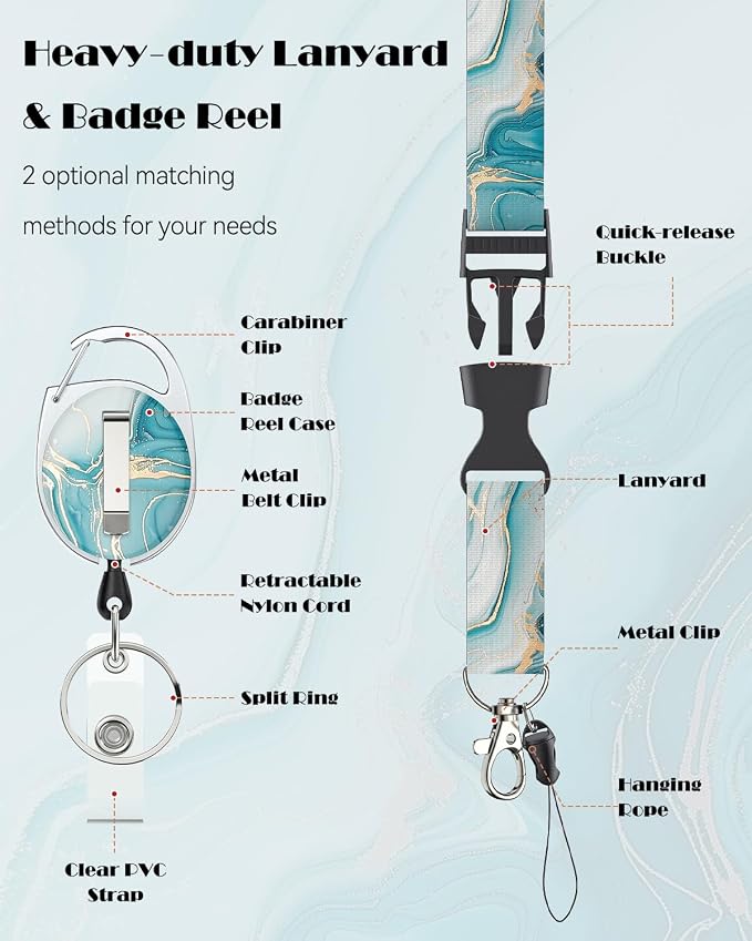 Uniclife Marbling Sliding Badge Holder Cyan Marble Pattern Plastic Card Holder - Image 5