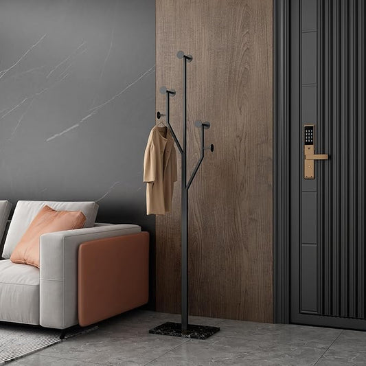 Freestanding Coat Rack Tree-shaped Metal Coat Tree with Heavy Duty Marble Base Corner Clothing Rack for Bedroom Entryway Hallway 14.96 x 10.24 x 68.9 Inches (Black)-DeskLoop Office