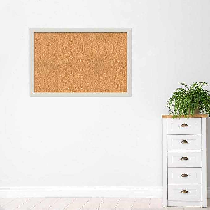 Amanti Art Natural Cork Board for Wall, 33x49 Vision Board with White Frame, Oversize Corkboard Office Decor for Home Organization, Country Rustic Corkboard Pinboard to Display Items for Home-DeskLoop Office