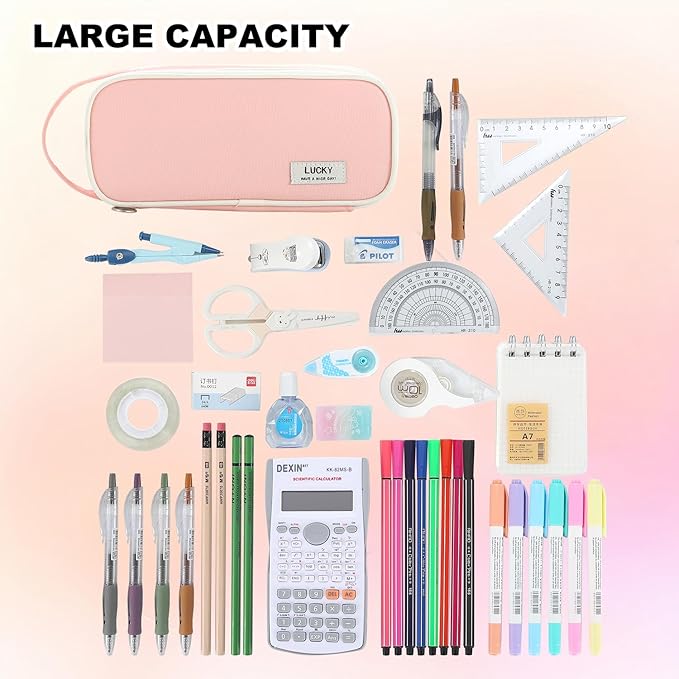 Pencil Case Large Zipper Pencil Pouch for Girls Kids Teens Adults Aesthetic Pencil Bag Stationery Organizer Pen Pencil Case with Handle for School Pink-DeskLoop Office