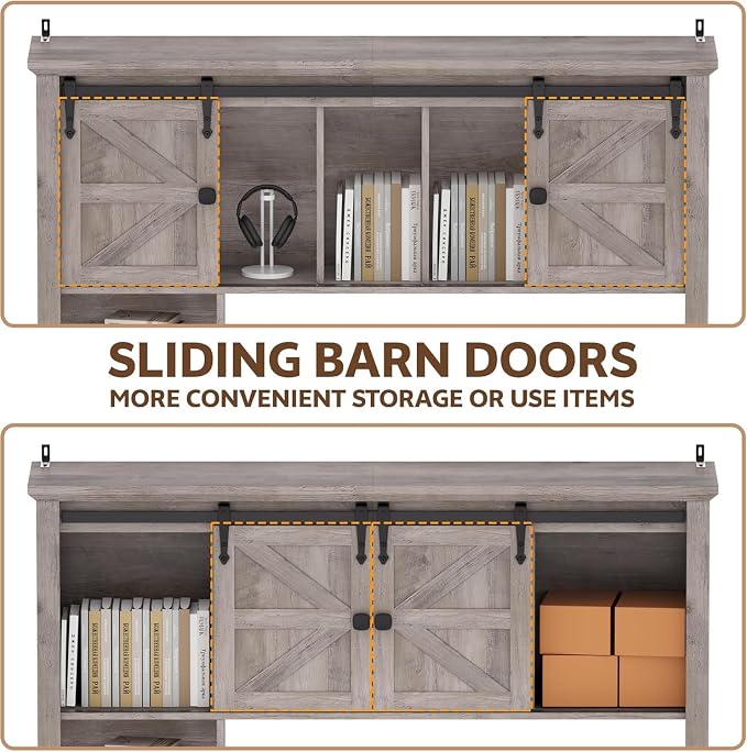 Large Desktop Bookshelf with Sliding Barn Door, 47.2''W Desk Shelf Display Rack - Image 4