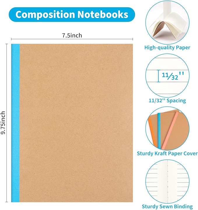 24 Pack Lined Notebook Journals Bulk, 7-1/2" x 9-3/4", Wide Ruled Paper - Image 2