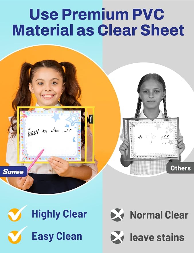 SUNEE 6 Packs Oversized Reusable Dry Erase Pocket Sleeves - Image 5