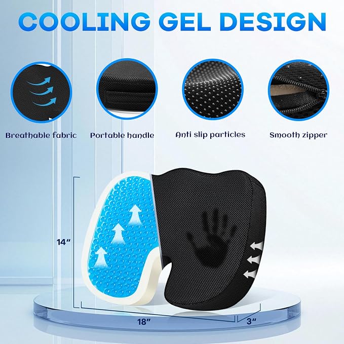 Gel Seat Cushion & Lumbar Support Pillow Set, Cooling Memory Foam - Image 2