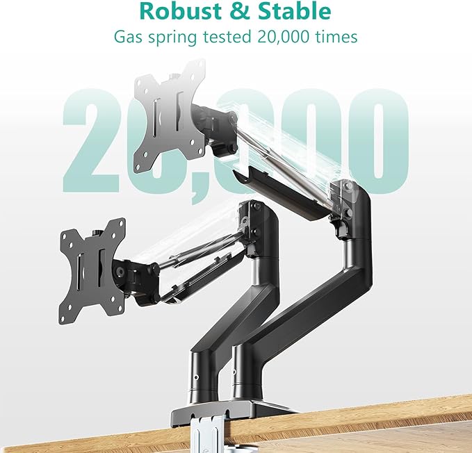 WALI Dual Monitor Stand for 17-32 inch Computer Screens, Dual Monitor Arms for 2 Monitors Holds up to 22 lbs, Height Adjustable Gas Spring Dual Monitors Mount, VESA 75x75/100x100mm (GSMP002N), Black-DeskLoop Office