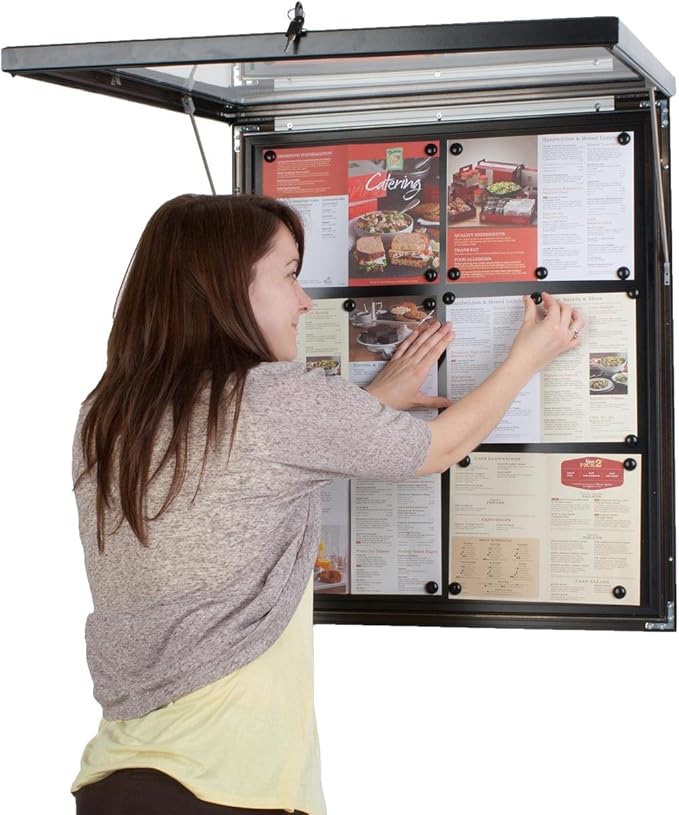 Weather Resistant Bulletin Board with Swing-Open Locking Door, Wall Mounted Notice Board with Magnetic Display Surface, for Indoor or Outdoor Use, Aluminum (Black)-DeskLoop Office