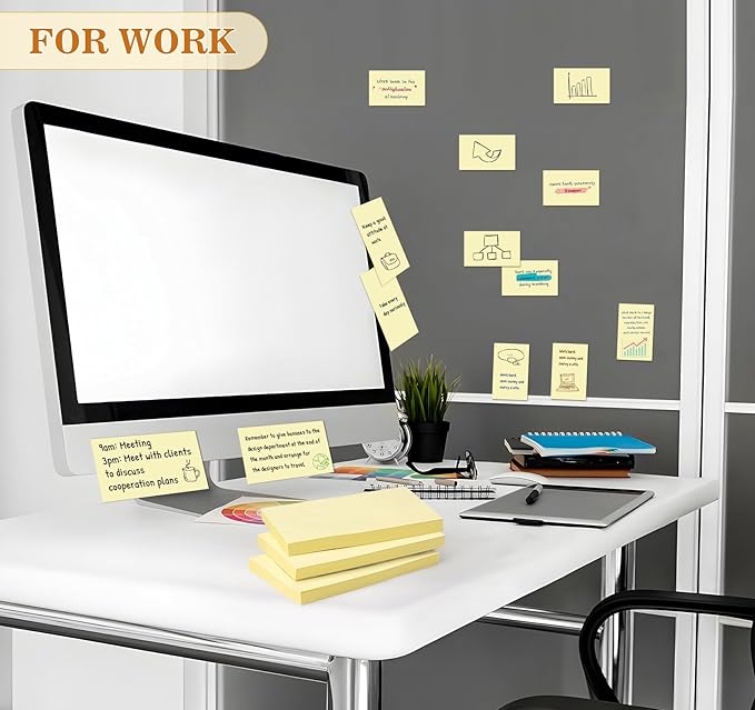 (16 Pack) Large Sticky Notes 3x5 in Yellow, 1600 Pcs Self-Stick Pads, Clean Removal, 100 Sheets/Pad Super Adhesive Sticky Pads Recyclable for Notebook, Meeting, Office, Shool, Home-DeskLoop Office