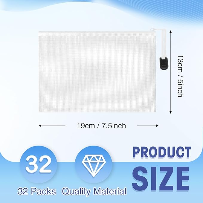 Jetec 32 Pcs Mesh Zipper Bags Toy Storage Bikini Organizer Bag Bolsas Para Guardar Trajes De Baño Waterproof Zipper Reusable Pouch Puzzle Multipurpose for Storage Office(White,7.5 x 5 Inch)-DeskLoop Office