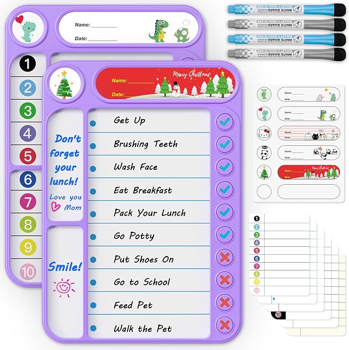 2-Pack Magnetic Chore Chart for Kids, ADHD Task Tracker Easy-Check Routine Dry by LightUpYourCreativity