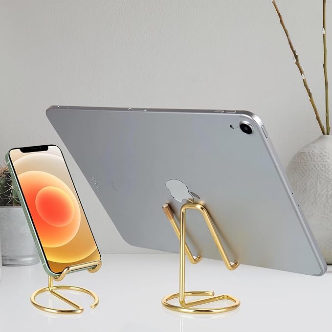 ROPOSY 2 Pack Cell Phone Stand for Desk, Cute Metal Gold Cell Phone Stand - Image 6