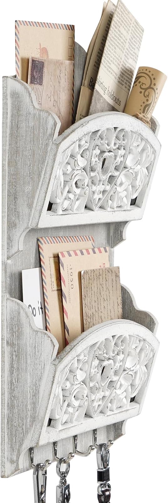 Mail Organizer with Key Holder, 2-Slot Mail Holder with 4 Key Hooks - Image 9