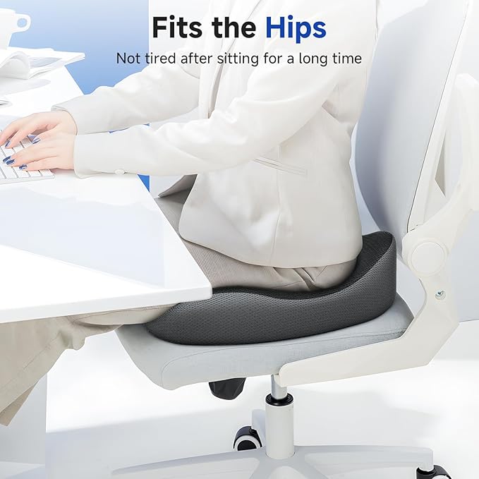 Benazcap Memory Foam Office Chair Cushion, Ergonomic Seat Cushion for Sciatica & Tailbone Pain Relief for Long Sitting for Gaming Chair and Car Seat- Black&Gray-DeskLoop Office