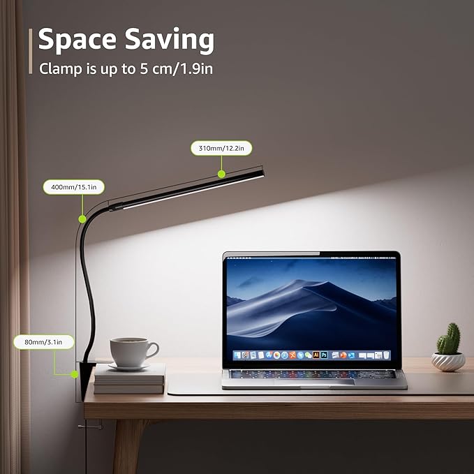 Lepro Clip on Desk Lamp LED Reading light Dimmable USB Small Clamp Lamp with 3 Color Modes 10 Brightness, Adjustable Flexible Gooseneck Table Light for Bed Headboard, Nail, Home Office,Computer(Black)-DeskLoop Office