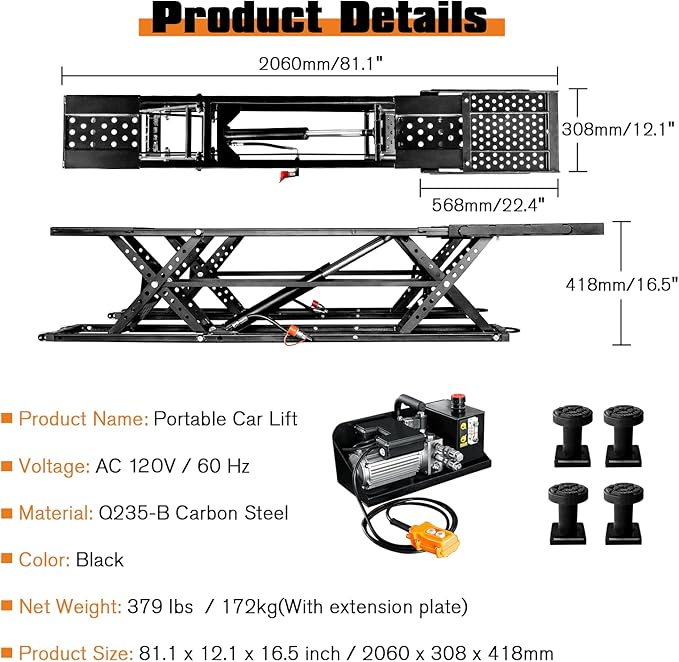 Jocisland 5000 lb Portable Car Lift, Quick Jack - Image 2