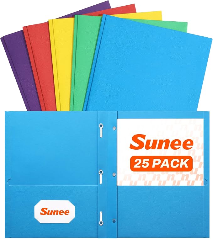 SUNEE 2 Pocket Folders with Prongs, Paper Folders with 2 Pockets and 3 Prongs by SUNEE