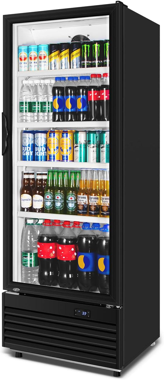 Commercial Beverage Refrigerator, 24.5 Inch 15 Cu. Ft. Drink Fridge, Display Refrigerator with Glass Door, Commercial Display Fridge with 4 Adjustable Shelves, for Shops, Restaurants, Bars-DeskLoop Office