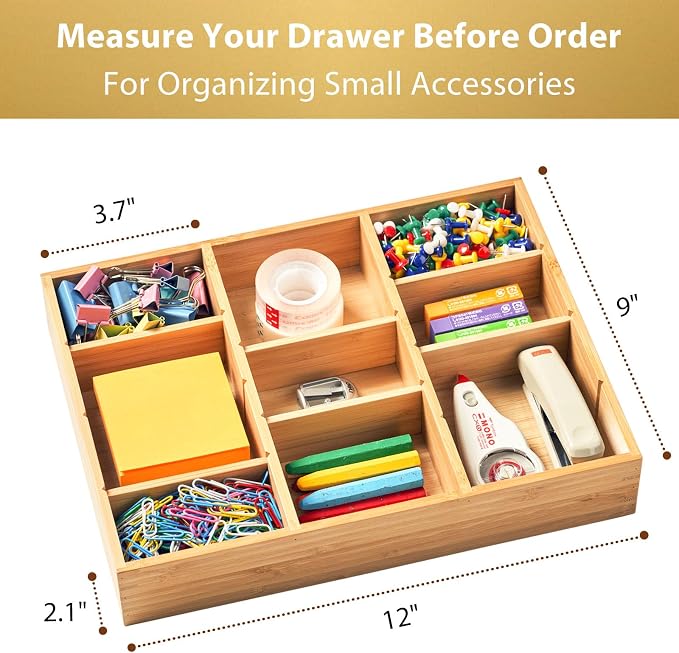 Umilife Bamboo Desk Drawer Organizer, Wood Junk Organizer Tray - Image 3