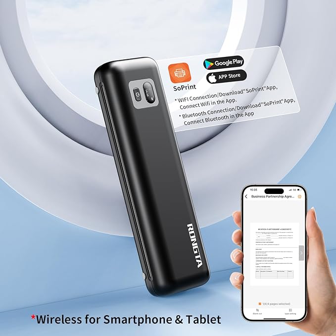 Rongta Portable Printers Wireless for Travel, 300DPI WiFi & Bluetooth Mobile Thermal Inkless Printer for School/Office/Home Use, Compatible with Android,iOS & Laptop,Black (F82)-DeskLoop Office