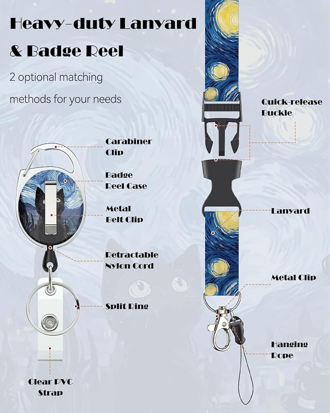 Uniclife Fashionable Sliding Badge Holder Starry Night & Black Cat Plastic Card - Image 5
