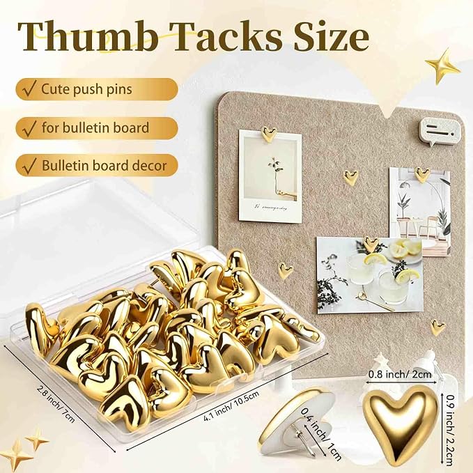 30Pcs Heart Push Pins for Bulletin Board Decorations, Cute Thumb Tacks for Cork - Image 2