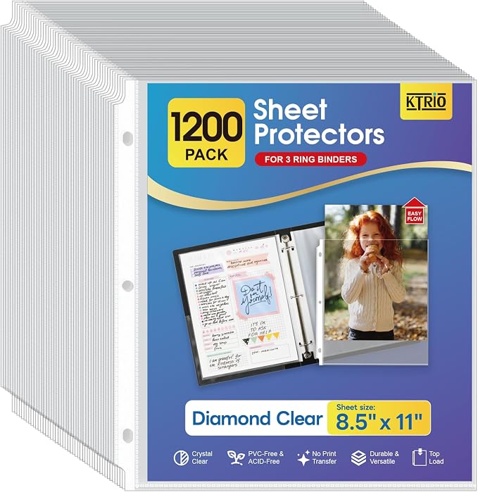 KTRIO Sheet Protectors for 3 Ring Binder 1200 Pack Plastic Sleeves 8.5 x 11 | by KTRIO
