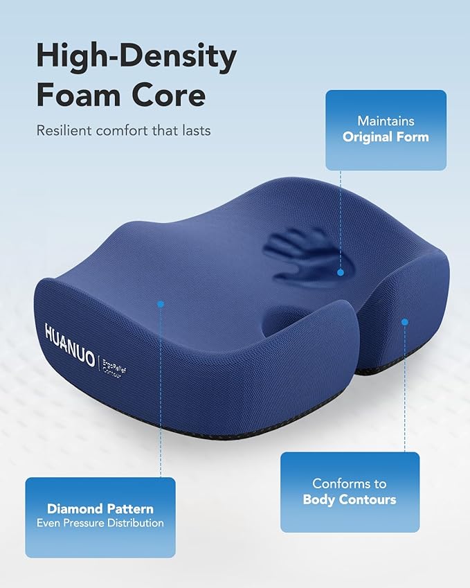 HUANUO Ergonomic Seat Cushion for Office Chair, Extra Large Car Seat Cushion, Tailbone and Back Support, Cooling Gel Enhanced, 4-Zone Pressure Relief Chair Cushions for Office, Car, Wheelchair-DeskLoop Office