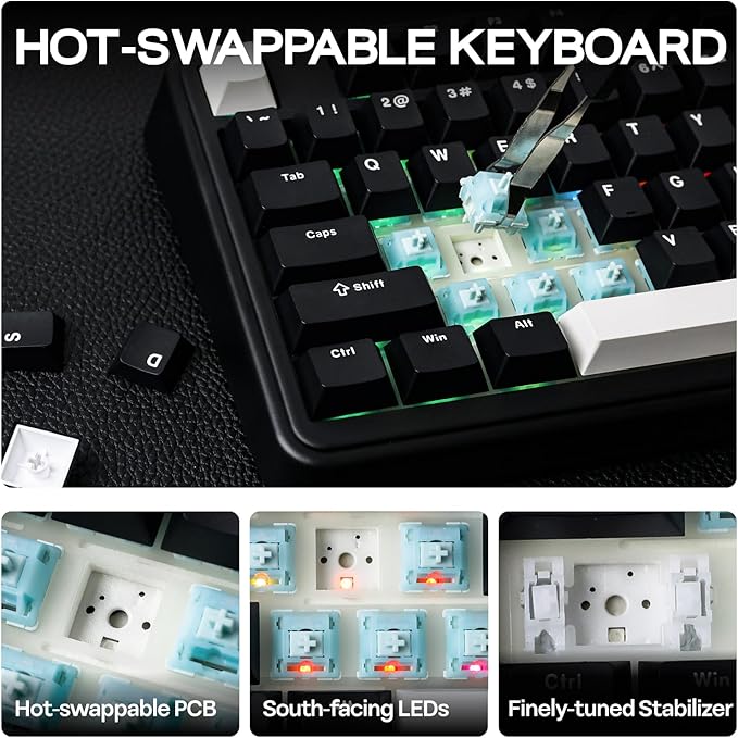 EPOMAKER TH99 Wireless Mechanical Keyboard with Lubed Silent Switch, Quiet Gaming Keyboard, 8000mAh,Creamy Gasket,RGB Backlit,Numpad,PBT Keycap,Hot Swappable,for Gamers/Office (Black)-DeskLoop Office