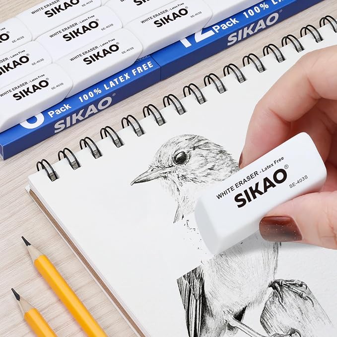 White Erasers, 12 Pack Pencil Erasers | Latex-Free & Smudge-Free Beveled Rubber - Image 4