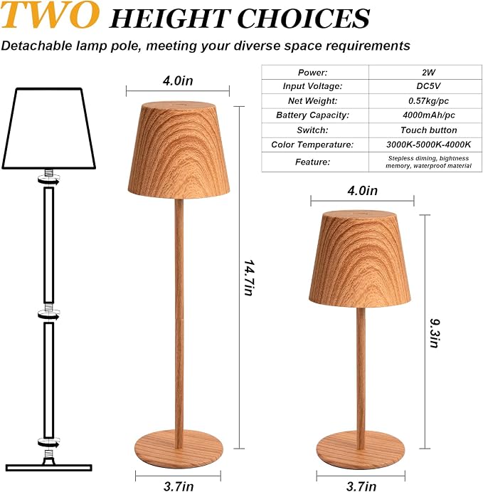 Kakanuo Wood Grain Cordless Table Lamp Rechargeable - Image 5
