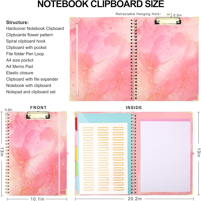 HWPRATO Spiral Clipboard Folio Letter Size Clipboard Folio 5 Dividers - Image 2