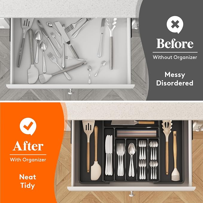 Lifewit Utensil Organizer for Kitchen Drawer, Expandable Cooking Silverware Tray - Image 8
