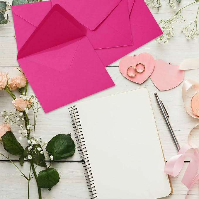 Whaline 50Pcs A7 Invitation Envelopes Set Hot Pink Greeting Card Envelopes - Image 5