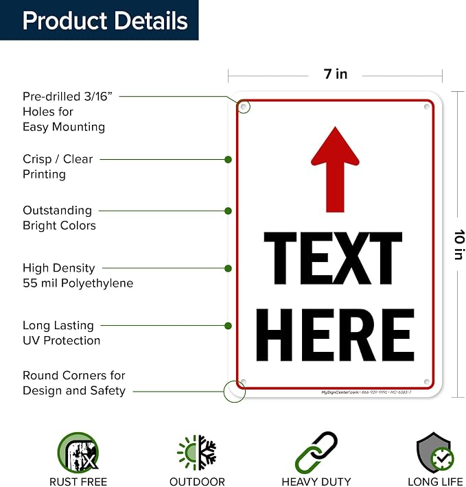 Custom Arrow, Custom Directional Sign, Up Arrow, 7x10 Inches, 55 mil thick HDPE - Image 6