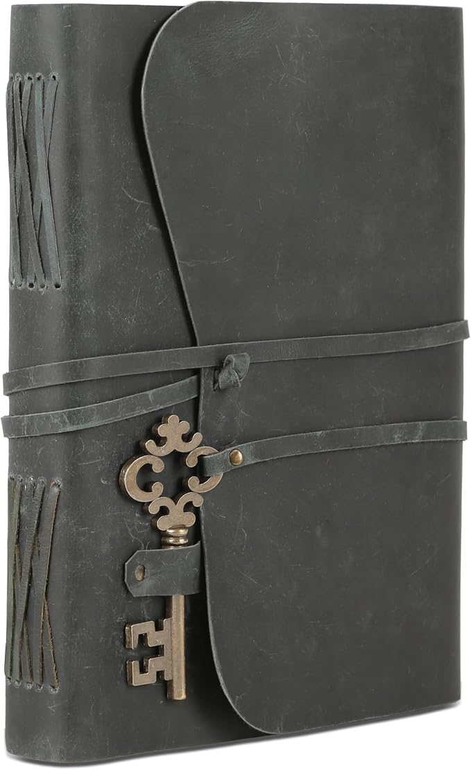 Leather Journal with Deckle Edge Paper 8x6 inch and Vintage Key | Handmade - Image 3