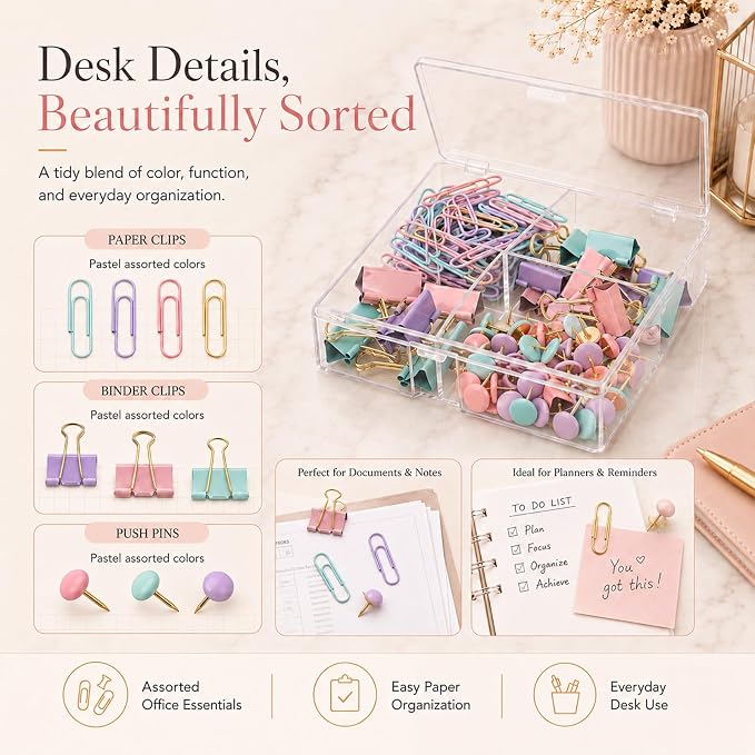 Pastel Paper Clips Binder Clips Push Pins Set - Image 5
