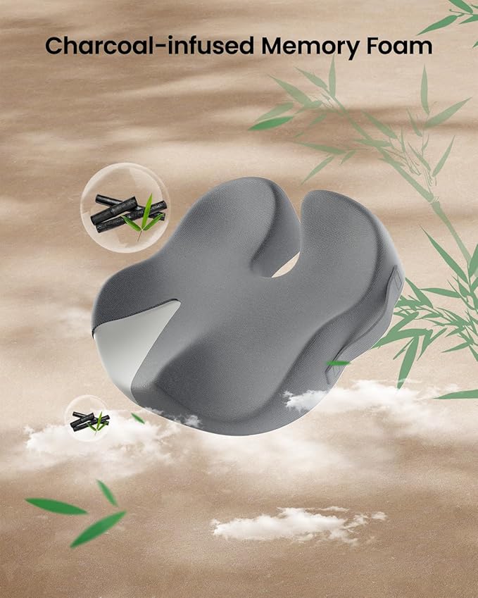 ProtoArc Seat Cushion, Office Chair Cushion for Sciatica, Coccyx Cushion, Ergonomic Memory Foam Seat Cushion for Car, Home, Pressure Relief Pad for Hip, Tailbone, All Day Comfort - Gray-DeskLoop Office