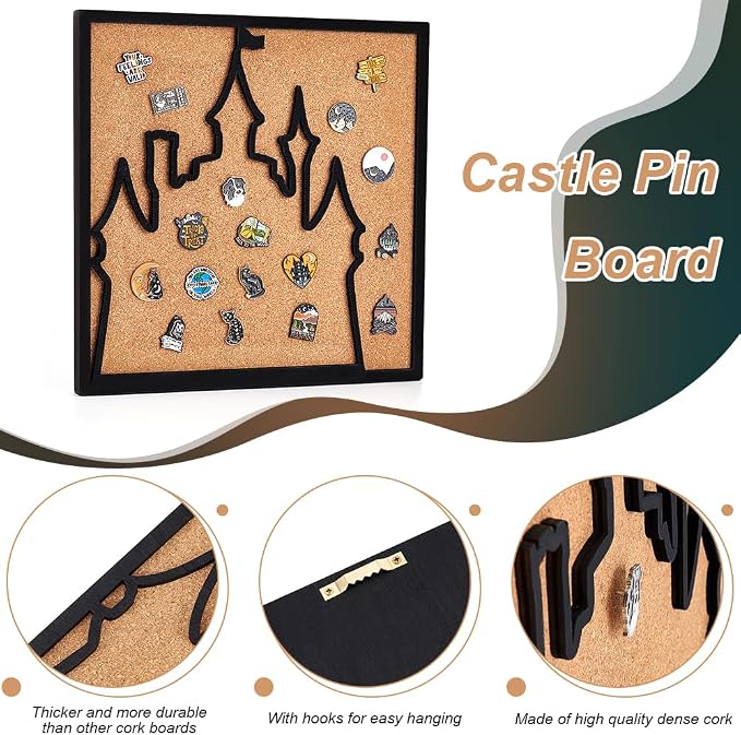 BENECREAT Square Castle Pin Board Cork Board, 11.8x11.8inch Bulletin Display - Image 4