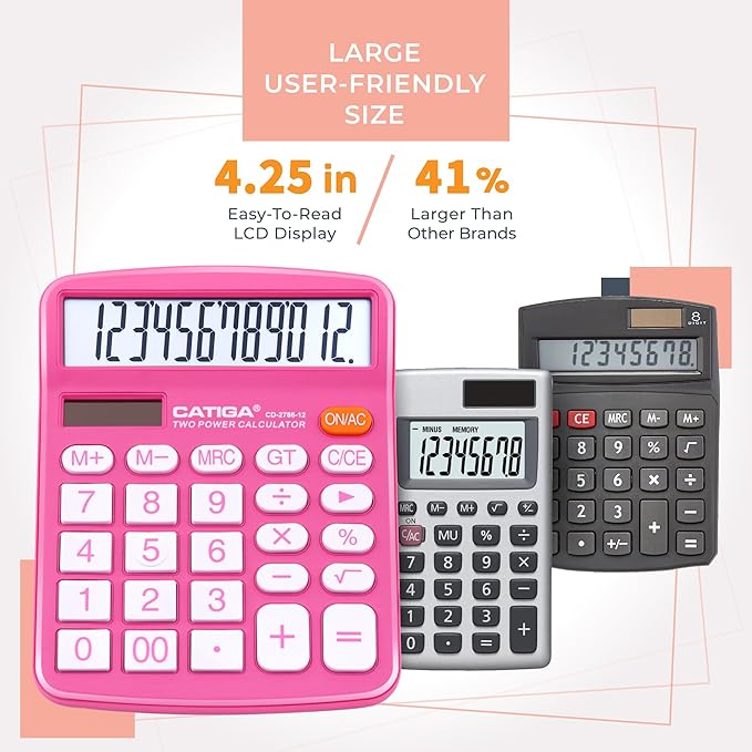 12 Digit Desktop Calculator with Large LCD Display and Sensitive Button, Dual Solar Power and Battery, Standard Function for Office, Home, School, CD-2786-DeskLoop Office