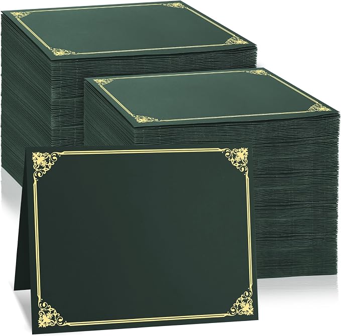 150 Pcs Certificate Holders Bulk, Hunter Green Diploma Covers Gold Foil Border by Oleitodh
