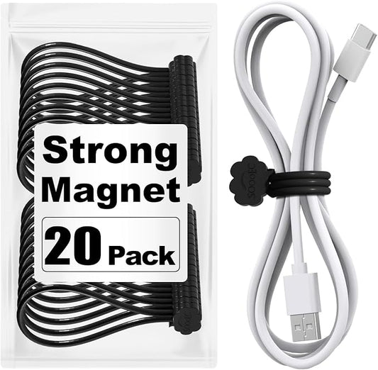 SOOOEC Black Magnetic Cable Ties, 20 Pack 7.2" Magnetic Cord Ties Cute Cloud by SOOOEC