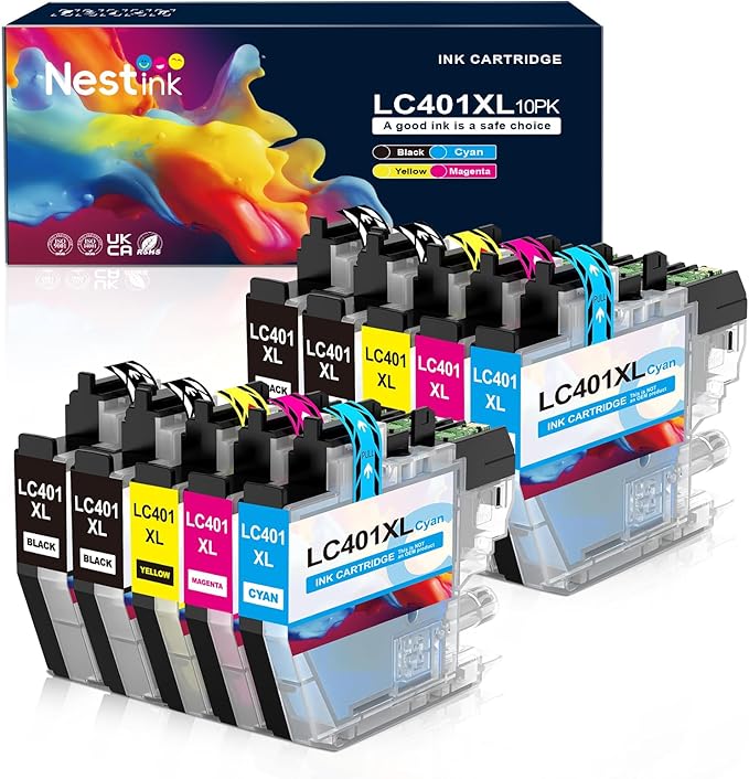 LC401XL LC401 Ink Cartridges Compatible for Brother Ink Cartridges LC401 XL to use with Brother MFC-J1010DW MFC-J1012DW MFC-J1170DW Printer Ink (10 Pack, 4 Black 2 Cyan 2 Magenta 2 Yellow)-DeskLoop Office