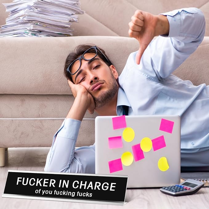 Menkxi Funny Desk Signs for Office, Novelty Nameplate Office Decor Black Desk - Image 4