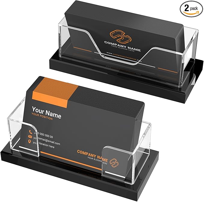LUGUNU Business Card Holder for Desk 2 Pack – Clear Acrylic Card Display Stand Holds 100 Cards, Office Desktop Organizer(4.5x1.9x1.6inches)-DeskLoop Office