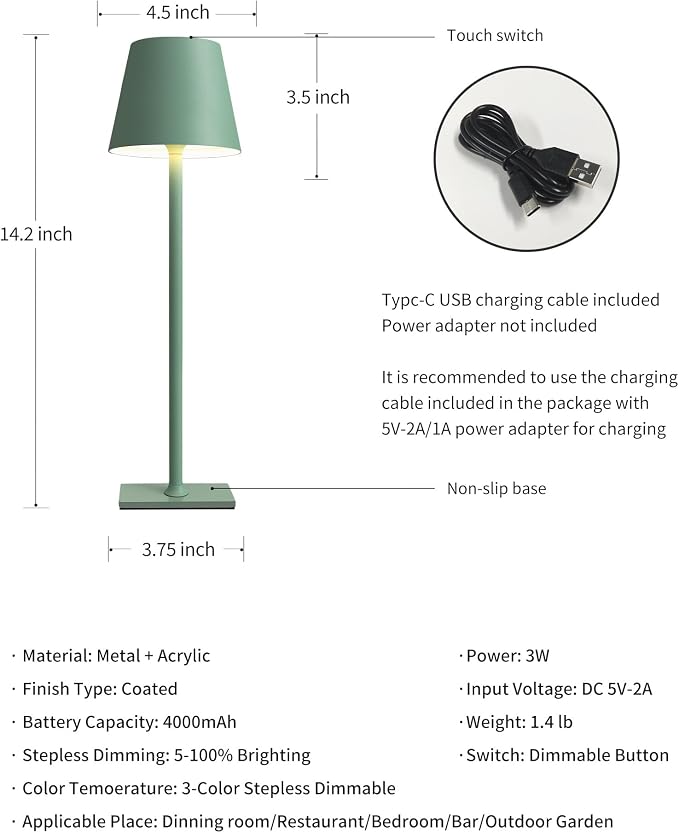 KDG 2 Pack Cordless Table Lamp, Portable LED Desk Lamp, 4000mAh Battery Operated - Image 5