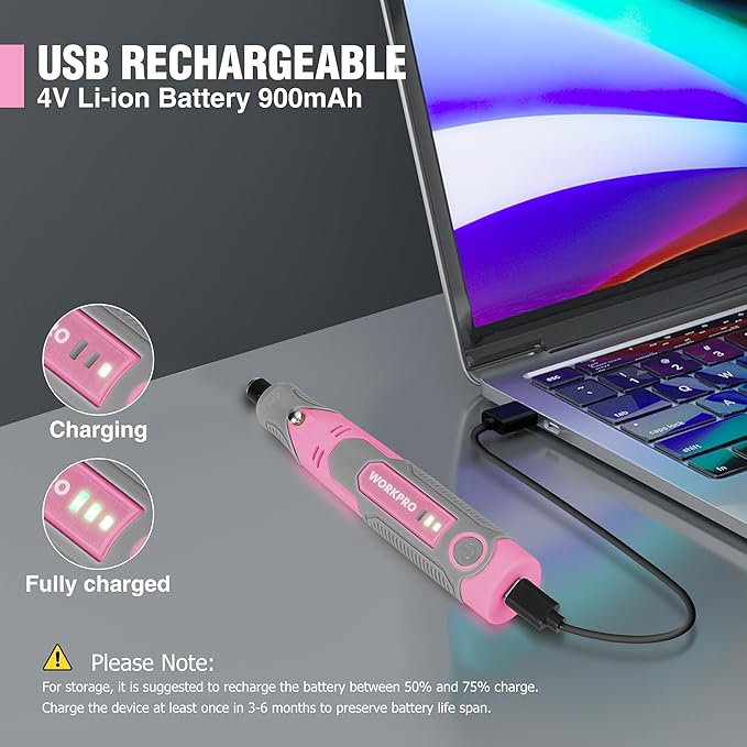 WORKPRO Cordless Rotary Tool Kit with 71pcs Accessories, 3 Variable Speeds, USB Rechargeable Mini Rotary Tool for Engraving, Sanding, Polishing, Carving, Cutting, DIY Crafts - Pink Ribbon-DeskLoop Office