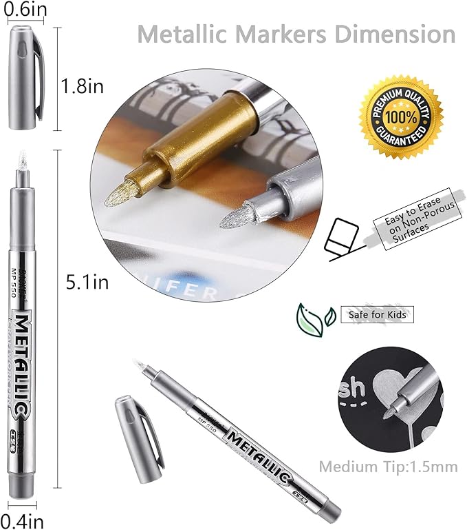 LOONENG Silver Permanent Marker, Fine Point, Acid Free, Non-Toxic Ink, Quick Drying, Ideal for Adult Coloring, Crafts, Gift Cards, Fabric, Photo Albums, 8 Count-DeskLoop Office