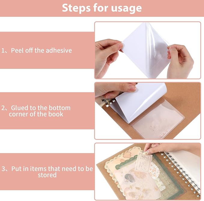 12Pcs 6.1" Clear Self Adhesive Planner Pockets, Notebook Storage Inserts | - Image 3
