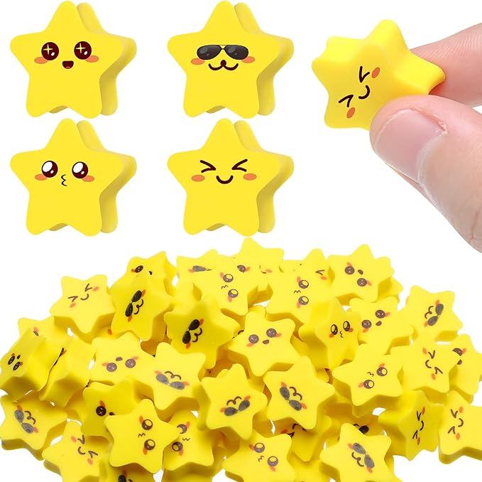 PerKoop 60 Pcs Mini Erasers for Kids Cute Star Erasers Bulk Welcome Back to School Gifts for Students Classroom Rewards Prizes Party Favors-DeskLoop Office