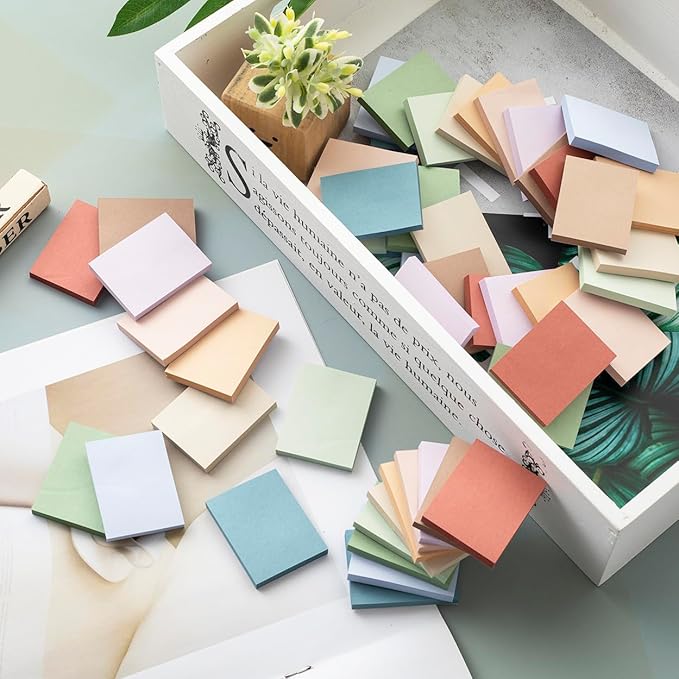 (50 Pads) Sticky Notes 1.5x2, Vintage Colors, 10 Colors Self Sticky Notes, Sticky Pads, Recyclable, Self-Stick Pads, Easy to Stick for Home, Office, Notebook-DeskLoop Office